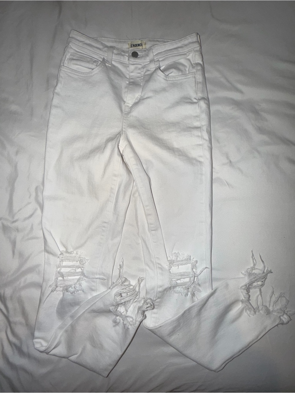 L'AGENCE White Ripped High-Rise Skinny Jeans